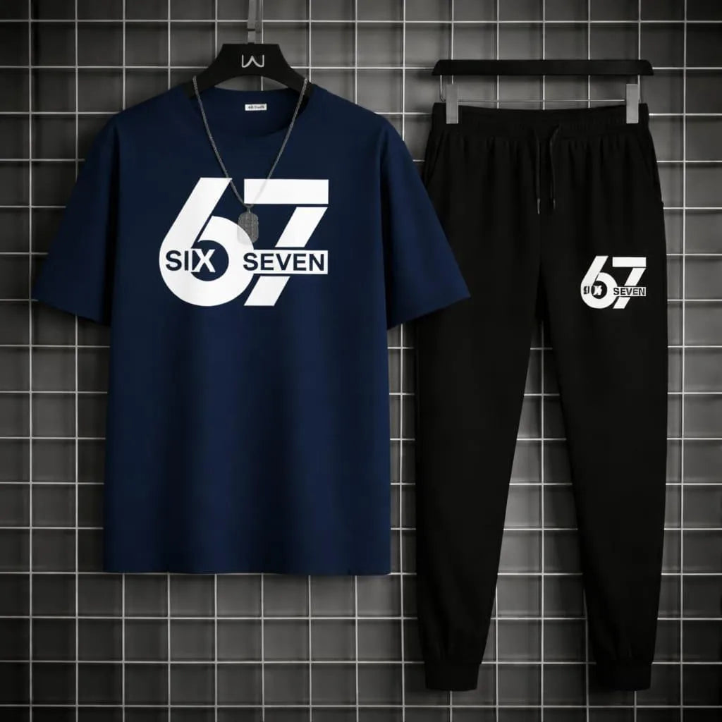 Men Printed 2-Piece Track Suit Blue Black