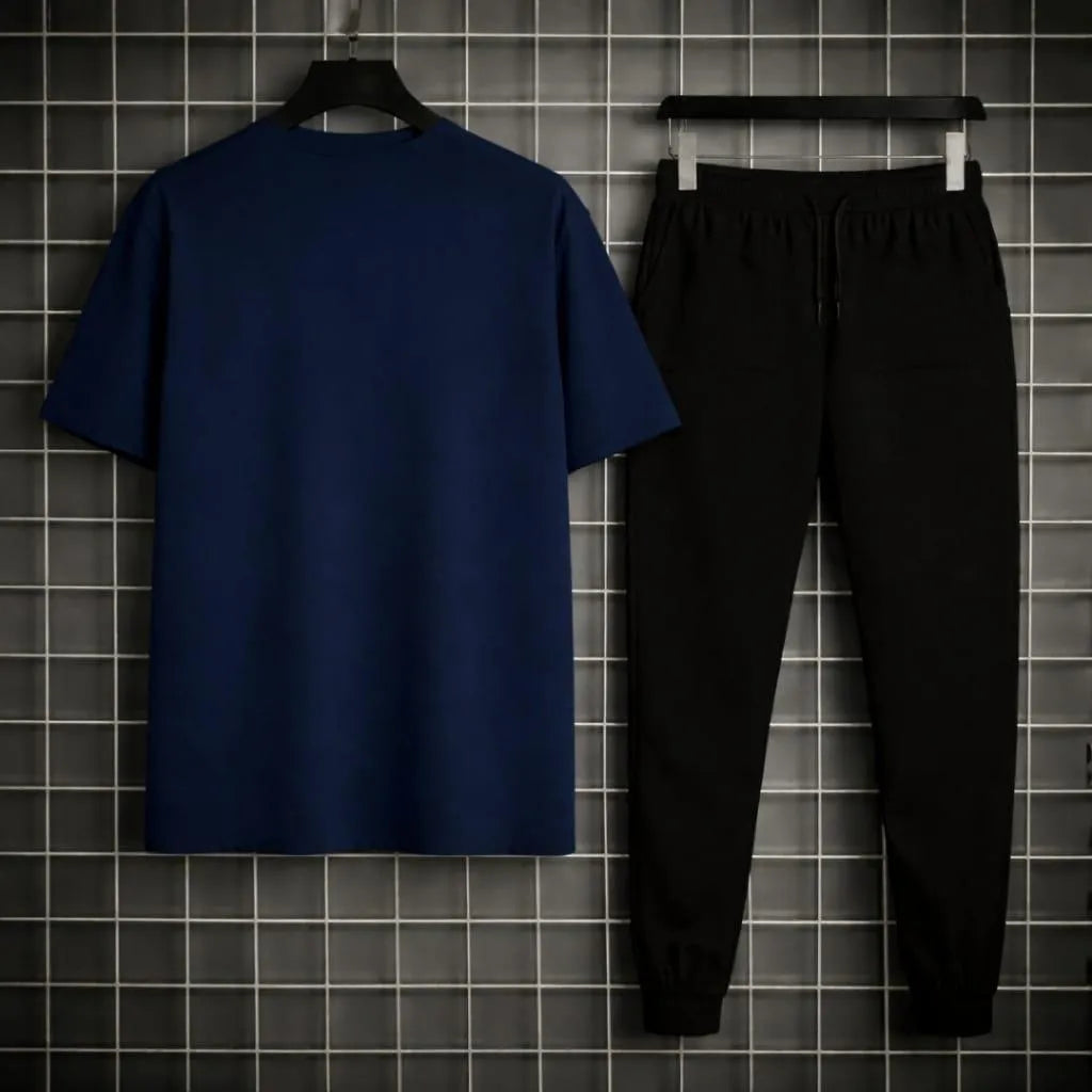 Men Printed 2-Piece Track Suit Blue Black