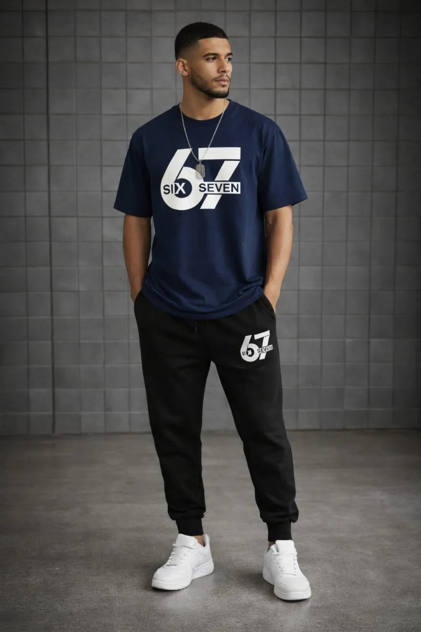 Men Printed 2-Piece Track Suit Blue Black
