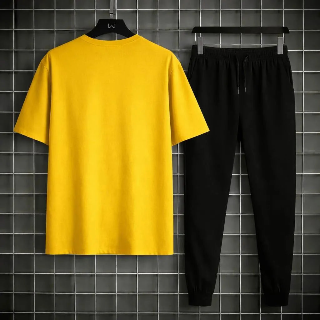 Men Printed 67 Seven Track Suit Yellow Black 2Pcs