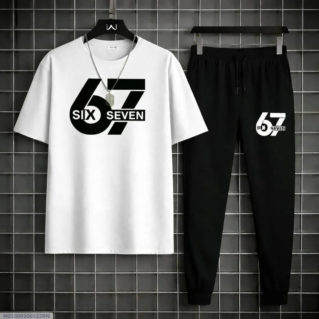 Men Printed 2-Piece Track Suit White Black