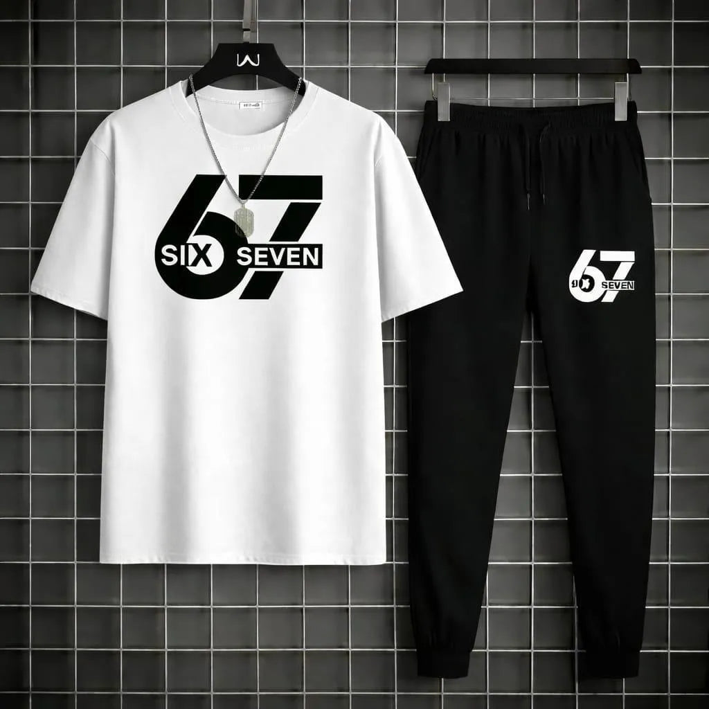 Men Printed 2-Piece Track Suit White Black