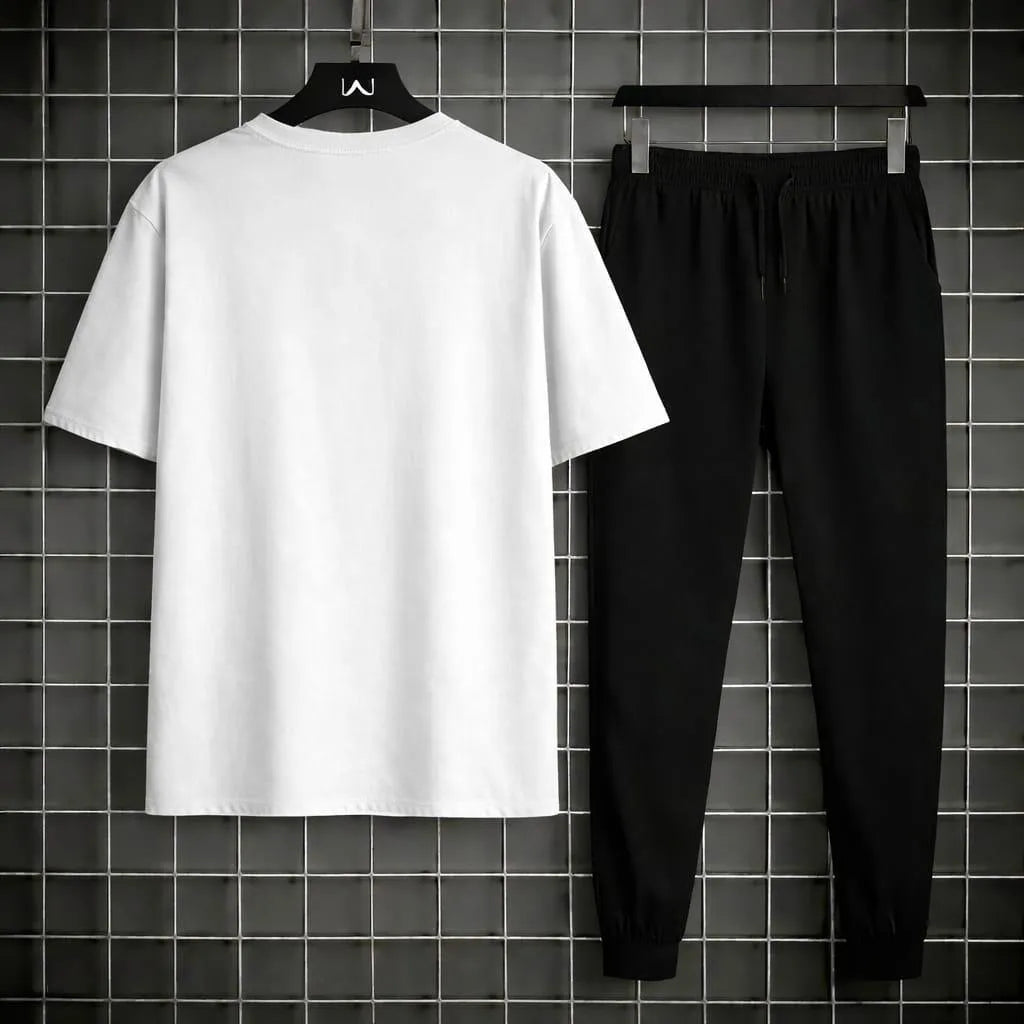 Men Printed 2-Piece Track Suit White Black