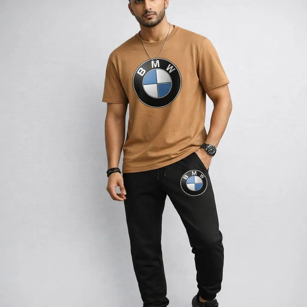 Men BMW Printed Track Suit Brown Black Joggers Set