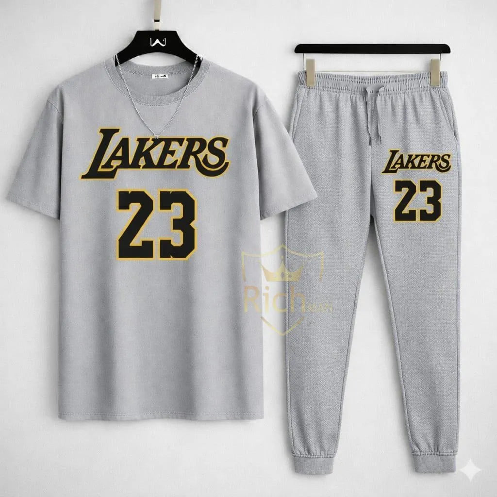 Men Grey Lakers 23 Printed Track Suit Set