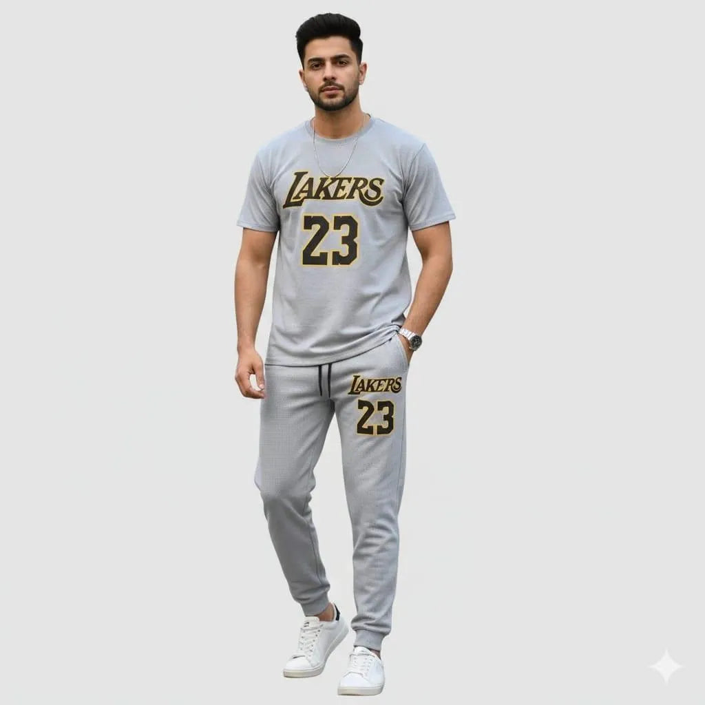 Men Grey Lakers 23 Printed Track Suit Set