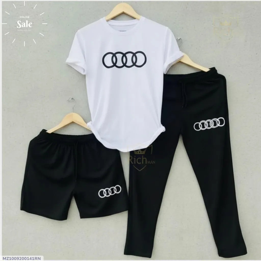 Audi Logo Tracksuit Set White Black Cotton for Men