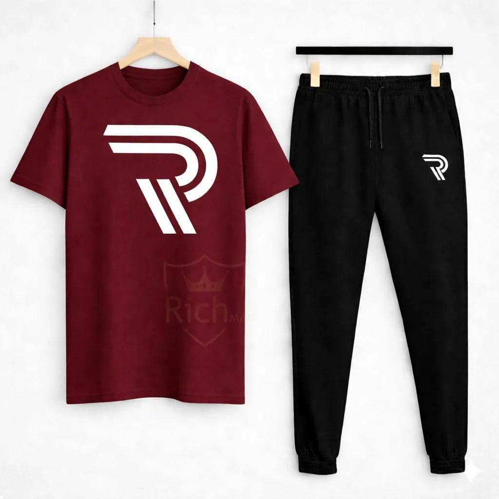Men R-Flex Maroon Black Track Suit 2Pcs Cotton