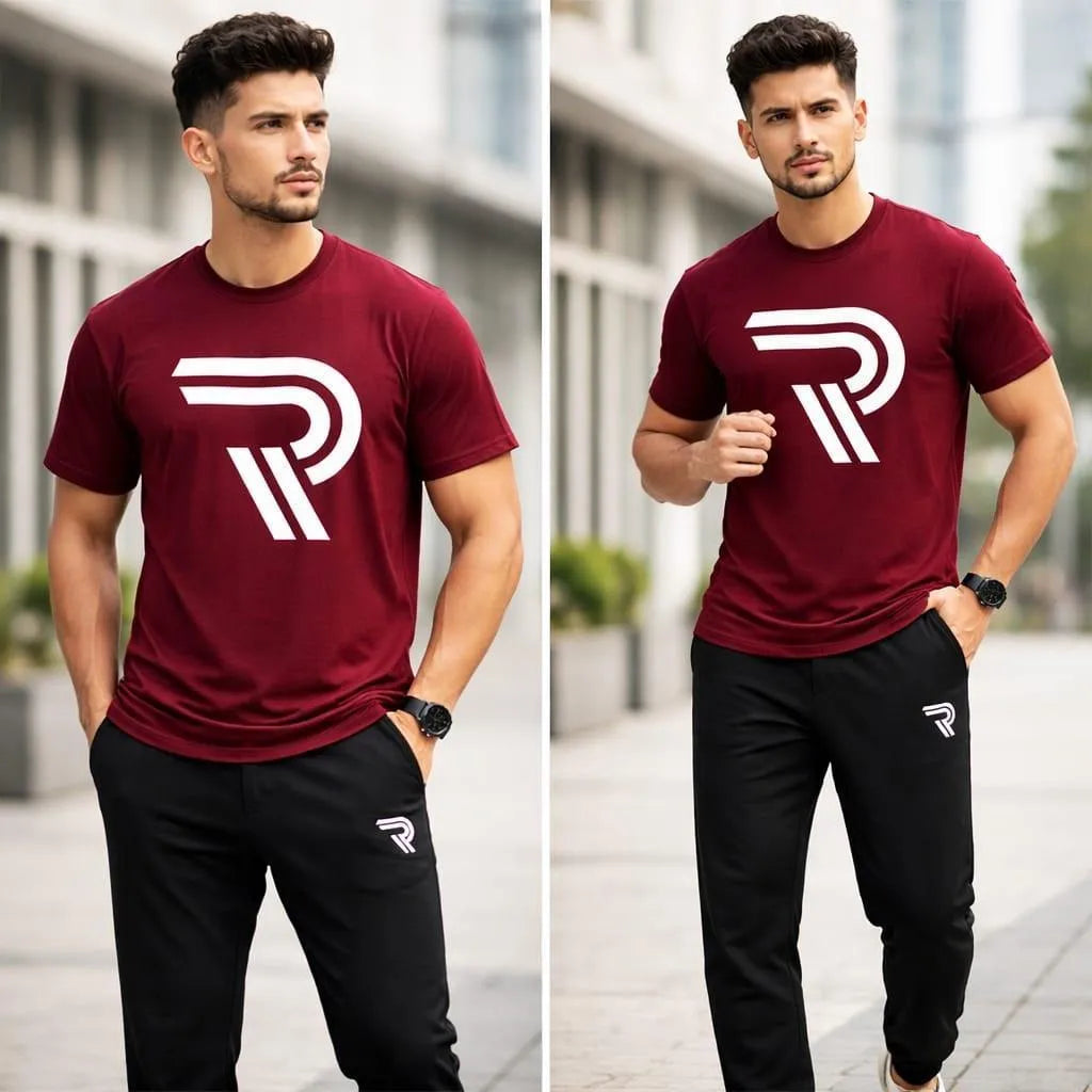 Men R-Flex Maroon Black Track Suit 2Pcs Cotton