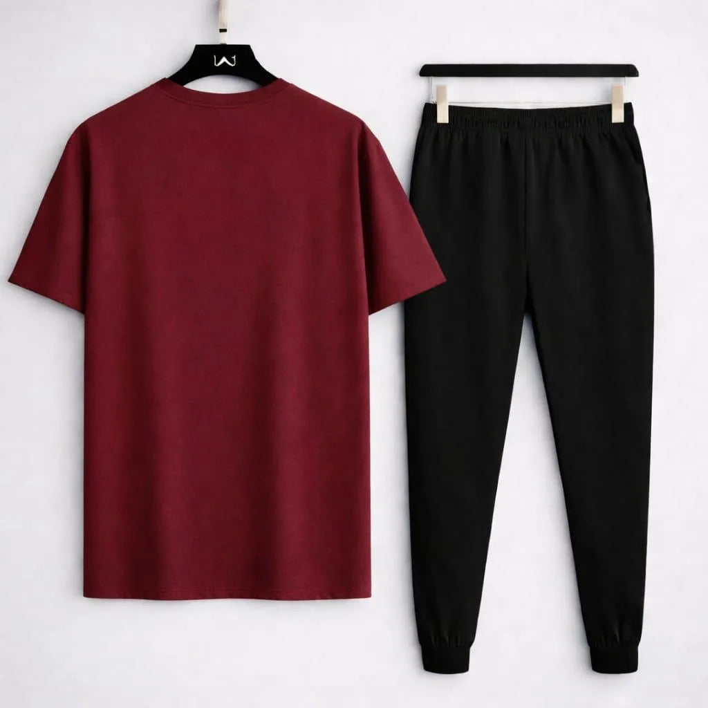 Men R-Flex Maroon Black Track Suit 2Pcs Cotton