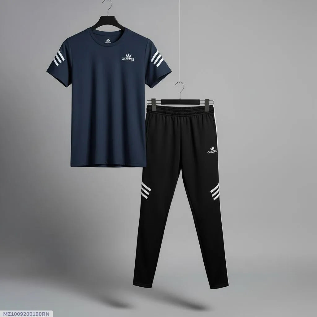 Men Navy Blue Track Suit with White Stripes