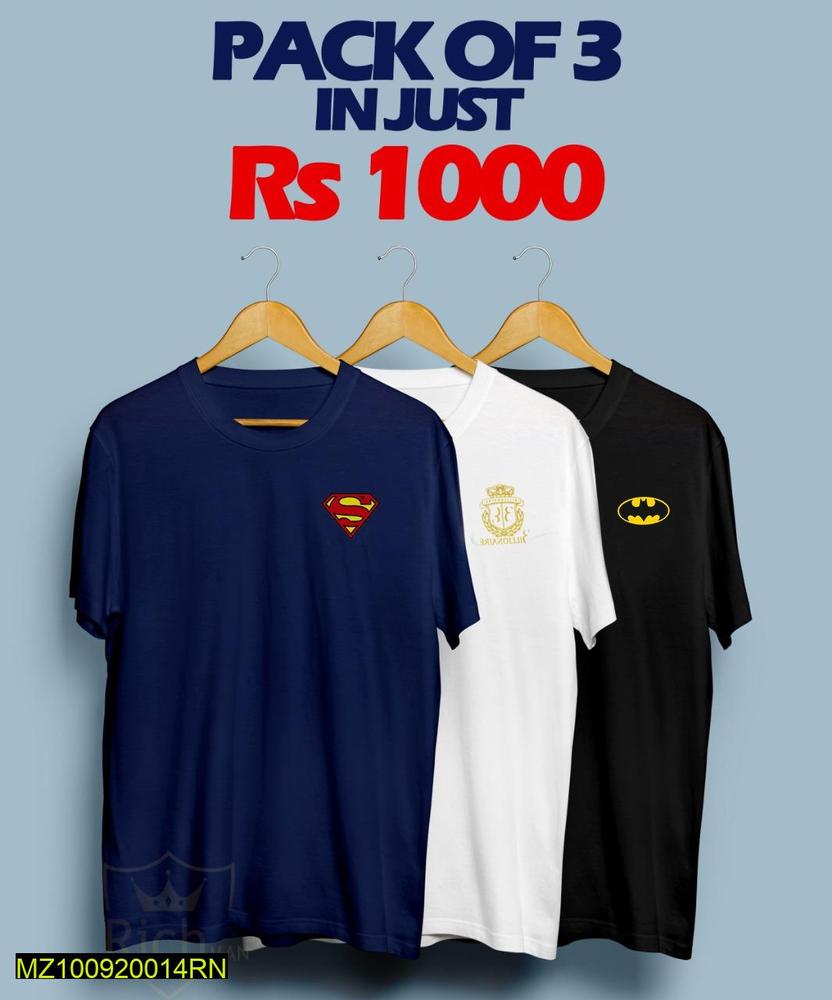 Premium Cotton Jersey T-Shirts Pack of 3 Navy White Black