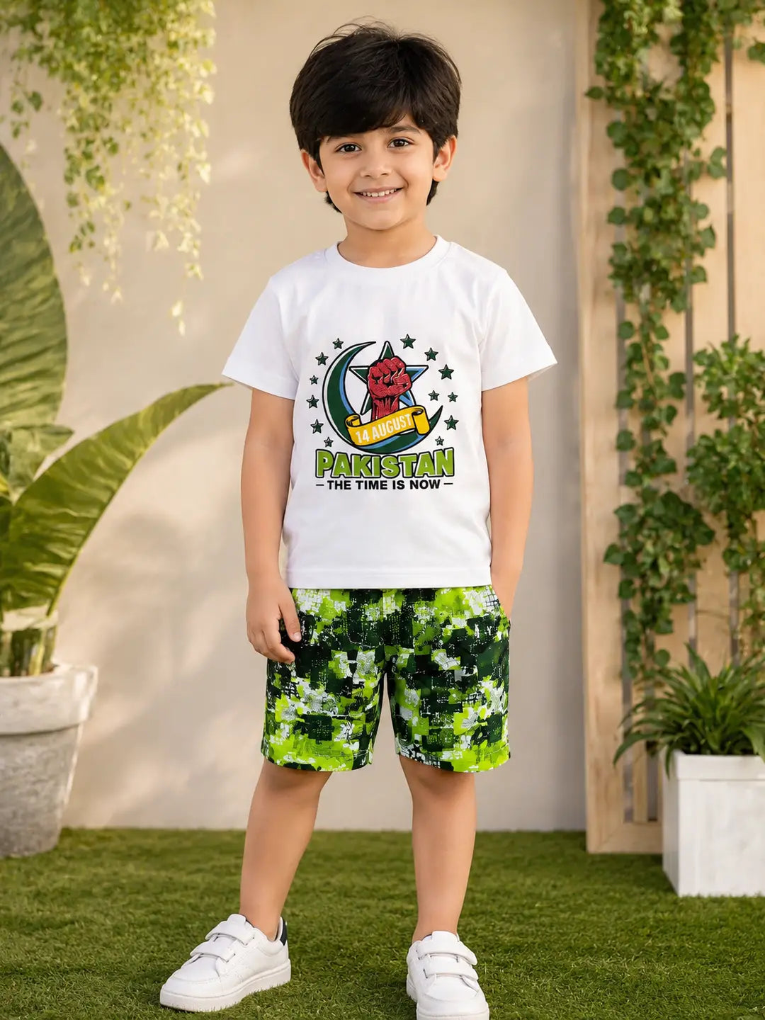 14 August Boy's Printed Shirt And Shorts Set