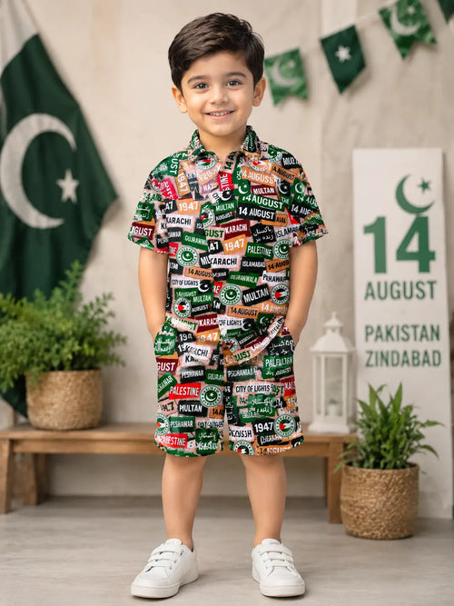 14 August 2 Pcs Dhanak Shirt And Shorts Set 3 to 8 Year Boys