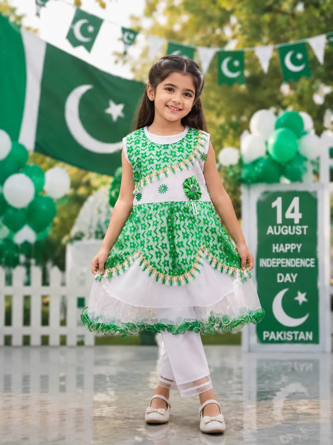 14 August 2 Pcs Girl's Fancy Embroidered Frock And Trouser Set