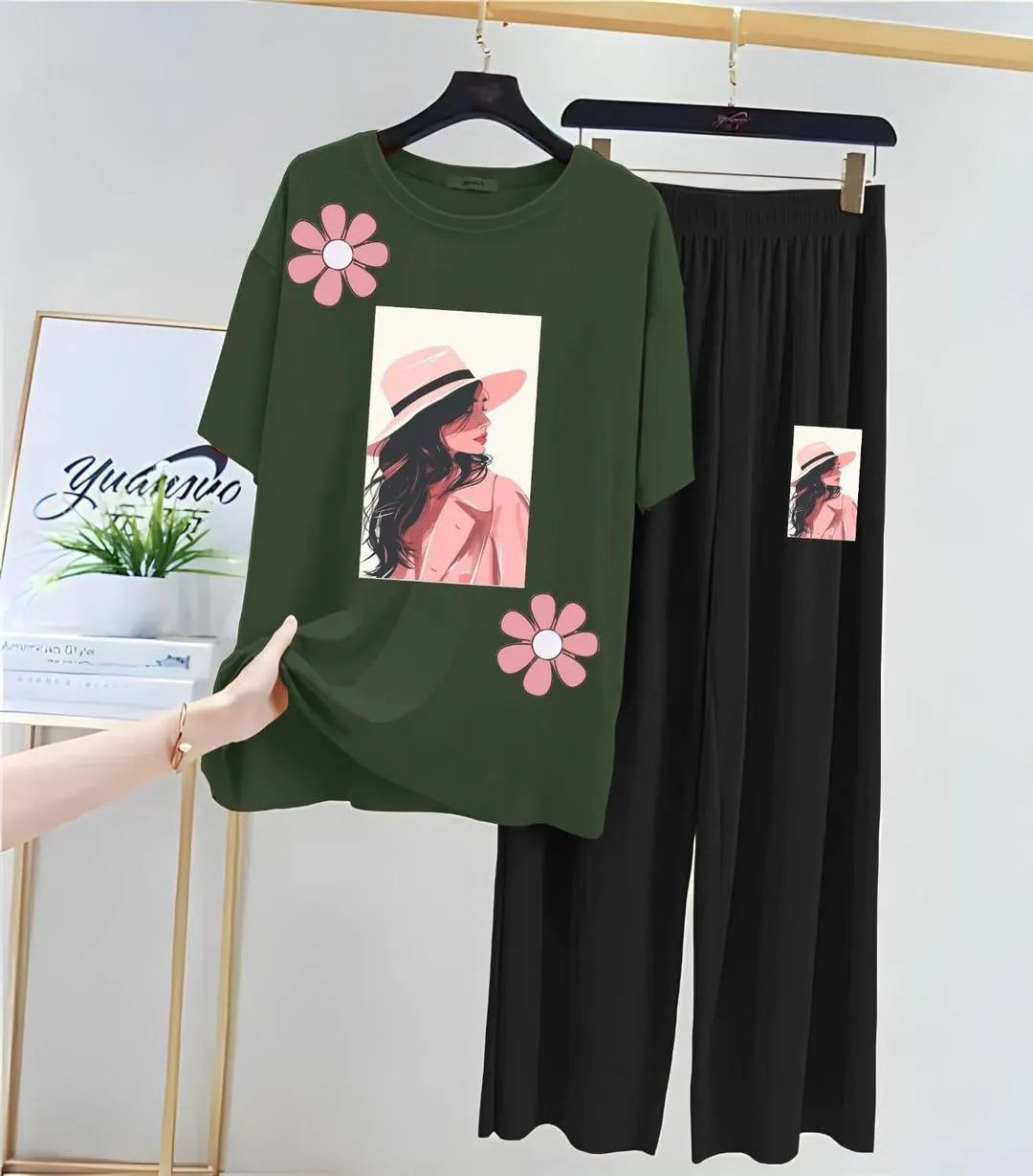 Green Printed 2-Piece Night Suit for Women Medium to XL