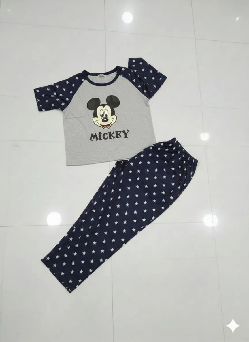 Women's Mickey Mouse Night Suit Star Print Jersey Medium to XL