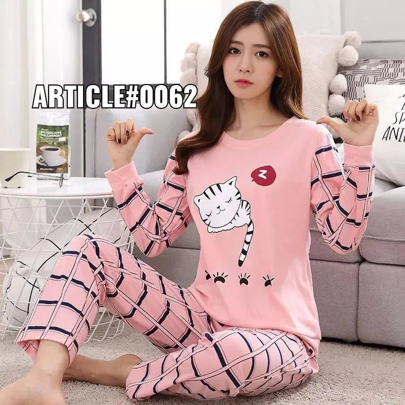 Pink Cat Print Night Suit for Women Medium to XL