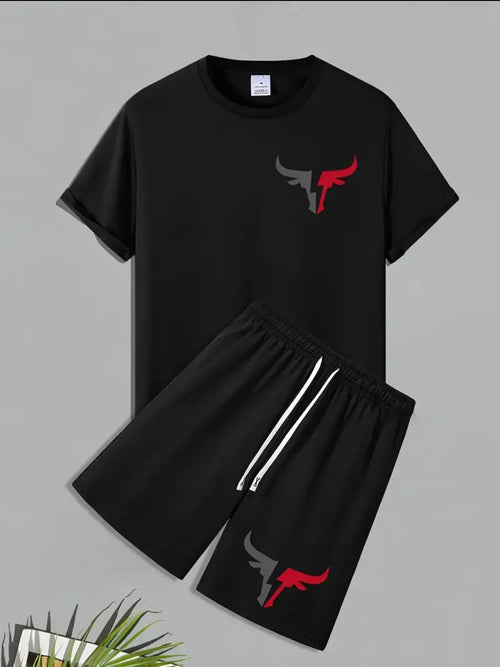 1 Pc Men's Polyester Printed T-Shirt & Shorts Tracksuit