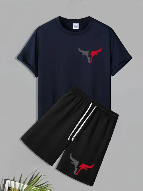 1 Pc Men's Polyester Printed T-Shirt & Shorts Tracksuit