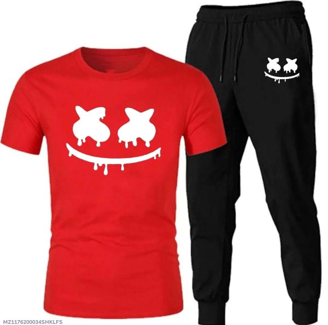 2 Pcs Men's Cotton Jersey Printed Track Suit