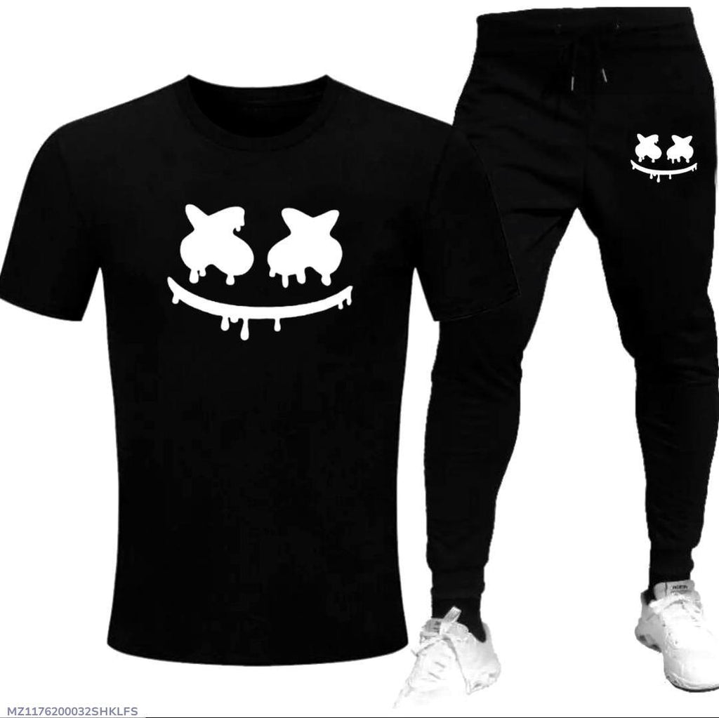 2 Pcs Men's Cotton Jersey Printed Track Suit