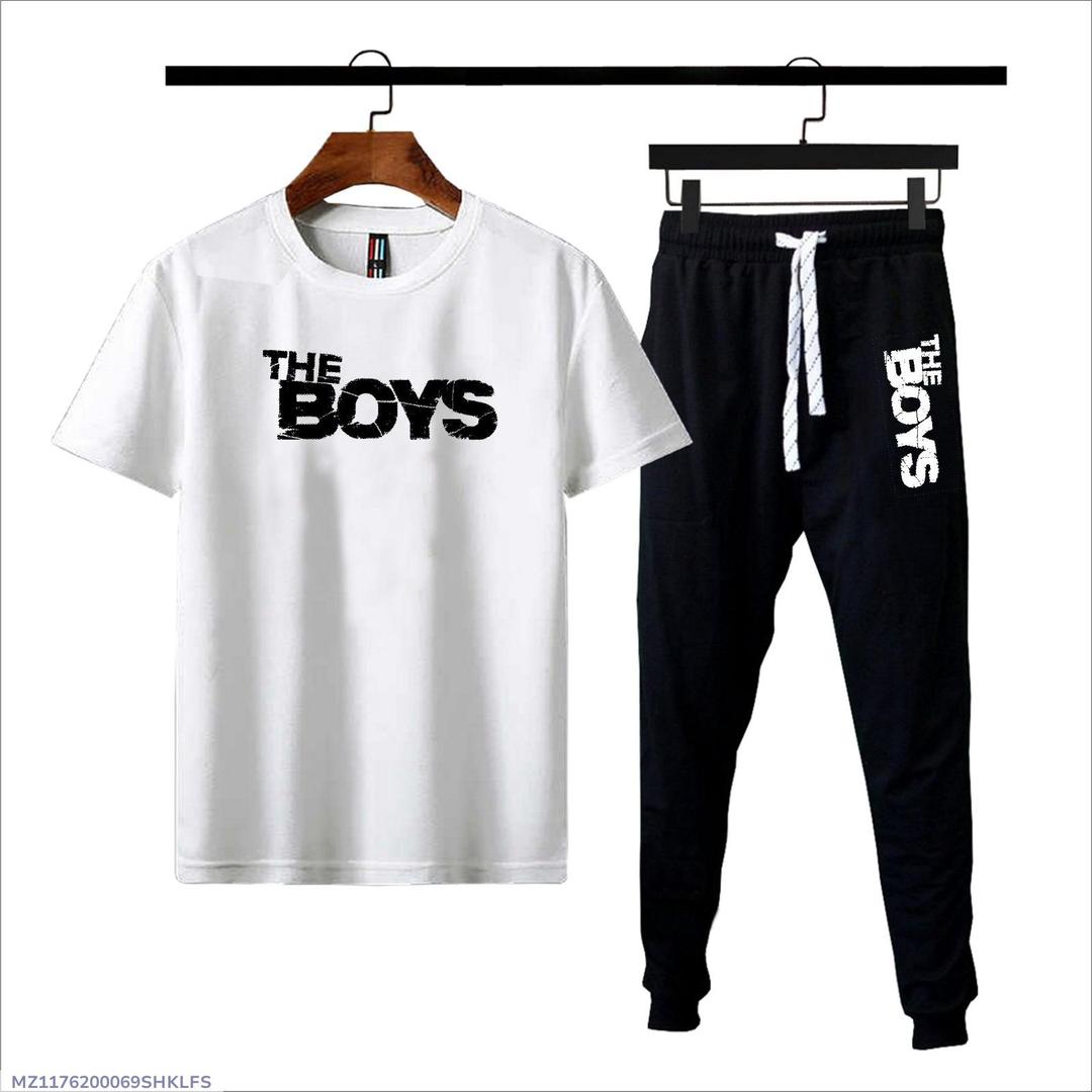 2 Pcs Men's Cotton Jersey Printed Track Suit