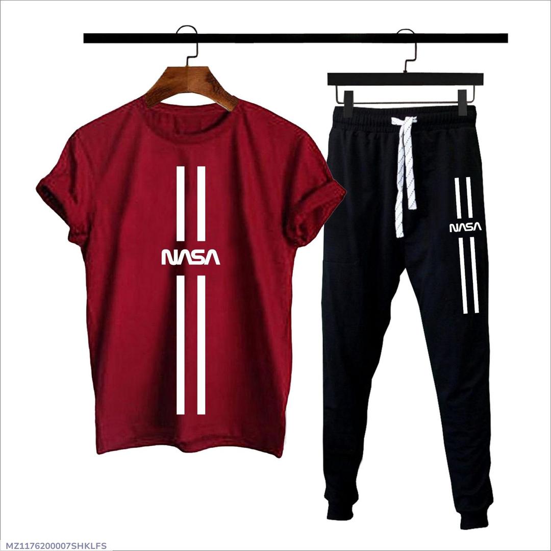 2 Pcs Men's Cotton Jersey Printed Track Suit