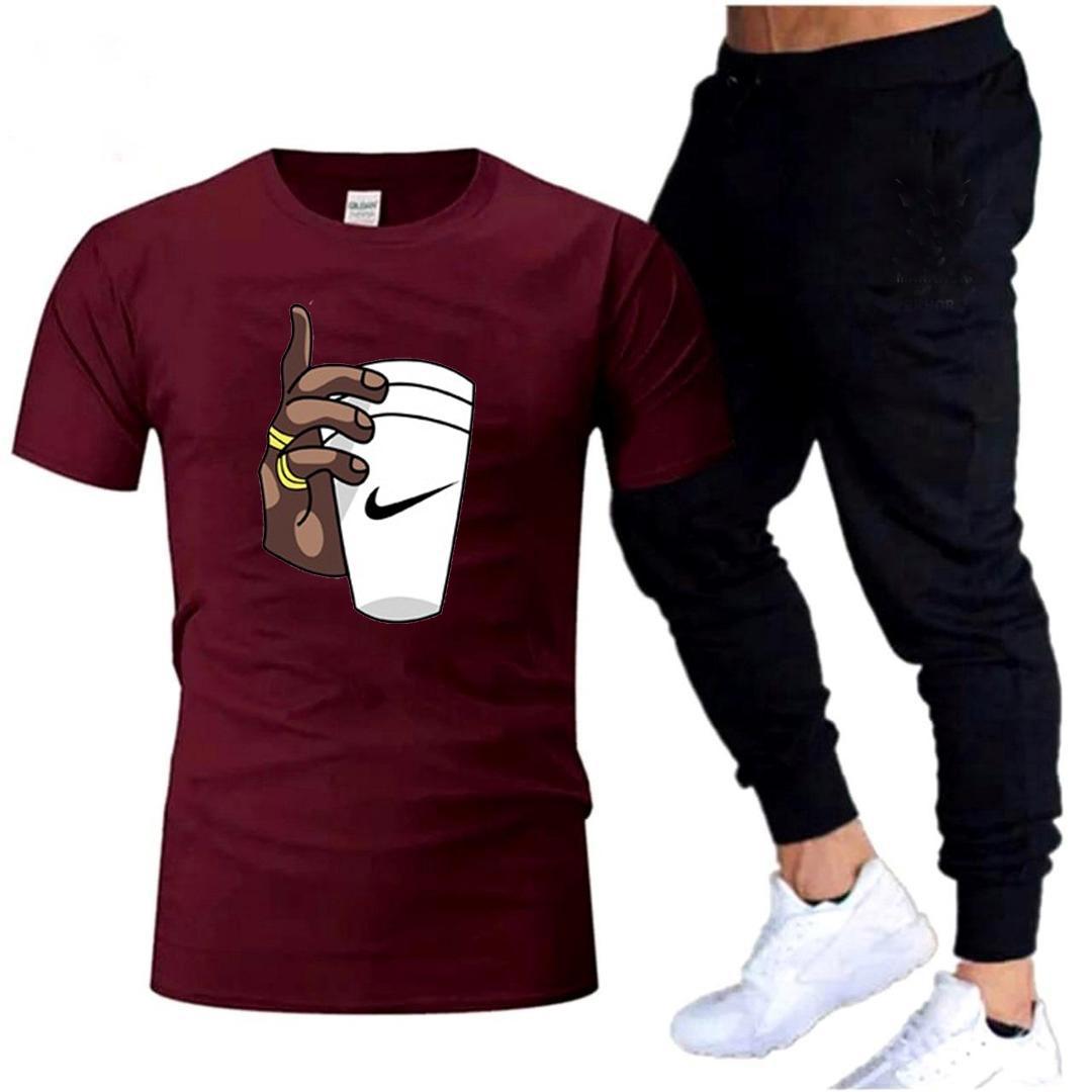 Men's Cotton Printed Track Suit - 2 Pcs Set (T-Shirt & Trouser)