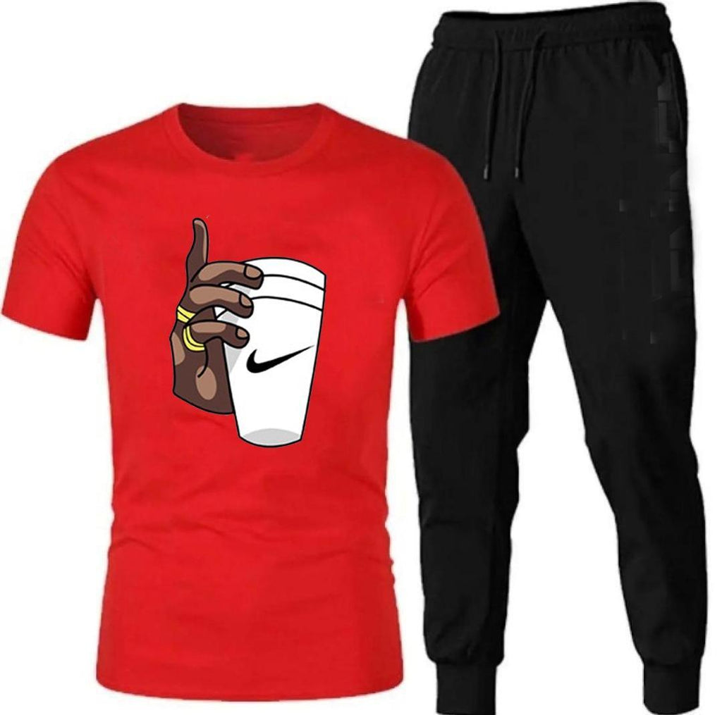 Men's Cotton Printed Track Suit - 2 Pcs Set (T-Shirt & Trouser)