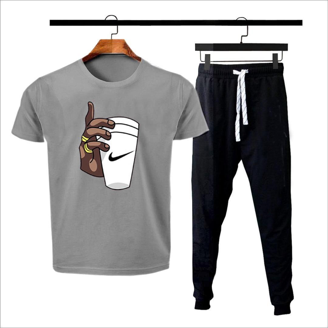 Men's Cotton Printed Track Suit - 2 Pcs Set (T-Shirt & Trouser)