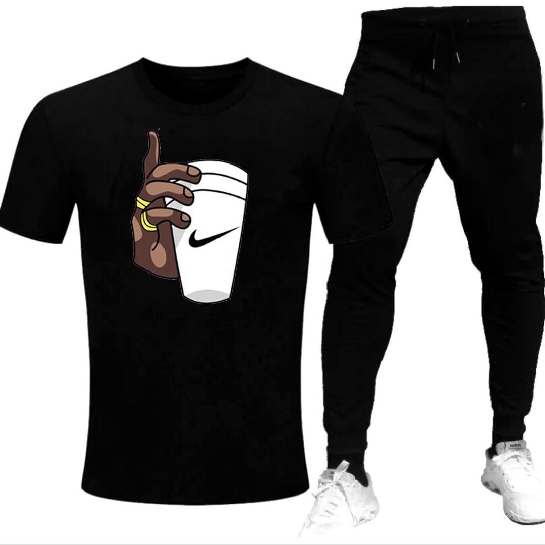 Men's Cotton Printed Track Suit - 2 Pcs Set (T-Shirt & Trouser)
