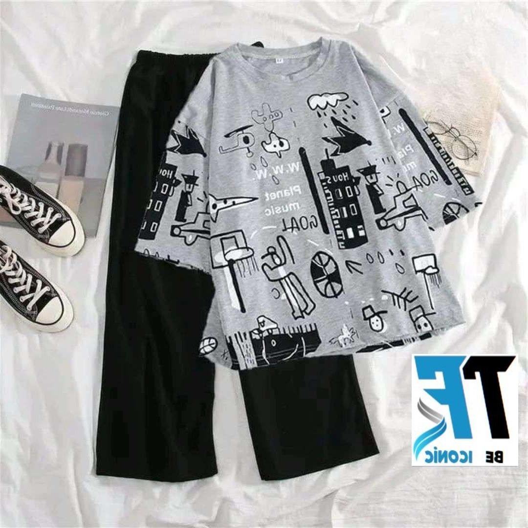 Comfortable Cotton Jersey Printed Night Suit - 2 Pcs Set