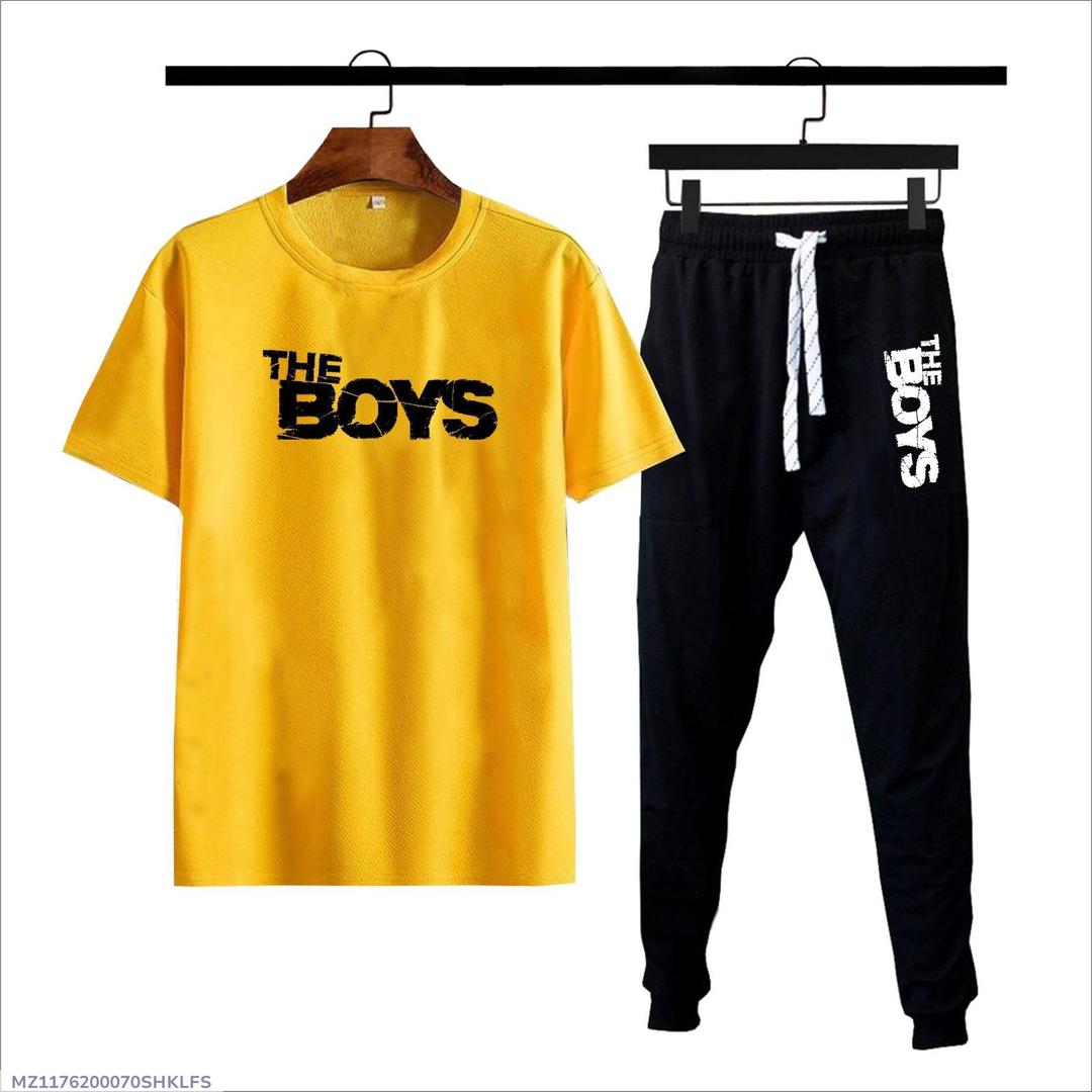2 Pcs Men's Cotton Jersey Printed Track Suit